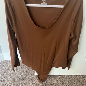 Nuuds long sleeve scoop neck Chocolate Brown Bodysuit